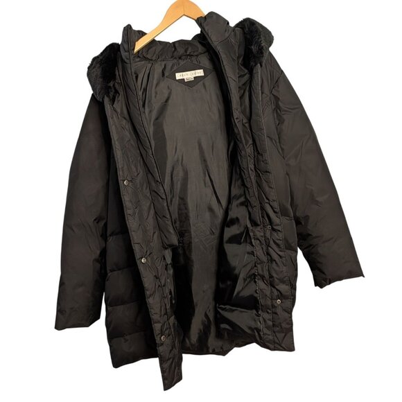 Larry Levine Womens Black Down Coat Faux Fur Hood 3X Long Warm Winter Puffer - Picture 13 of 16